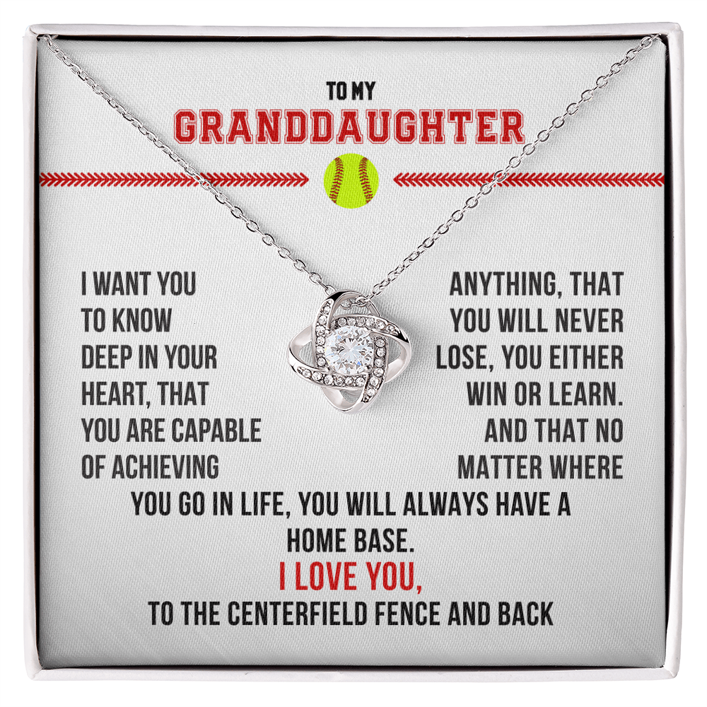 Love Knot Necklace - To My Softball Granddaughter, Want You To Know (White Card, Black text) - Athlete's Gift Shop