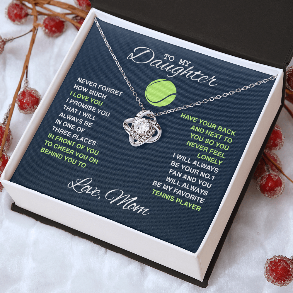Love Knot Necklace - To My Tennis Daughter, Biggest Fan, Love Mom (Navy) - Athlete's Gift Shop