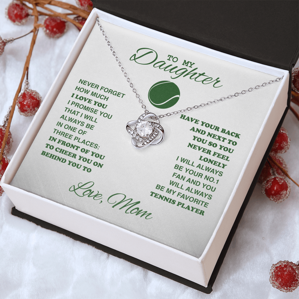 Love Knot Necklace - To My Tennis Daughter, Biggest Fan, Love Mom (White) - Athlete's Gift Shop