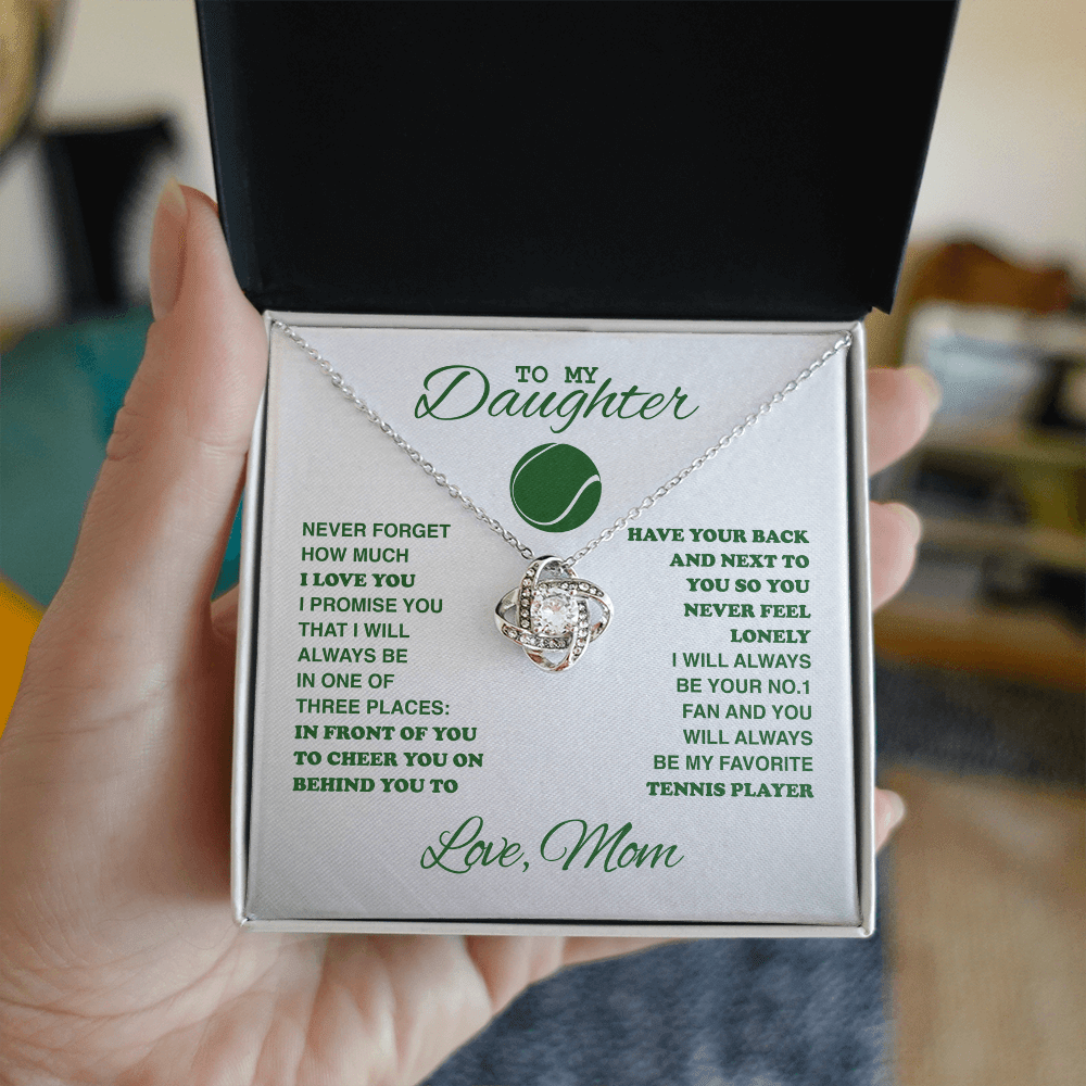 Love Knot Necklace - To My Tennis Daughter, Biggest Fan, Love Mom (White) - Athlete's Gift Shop