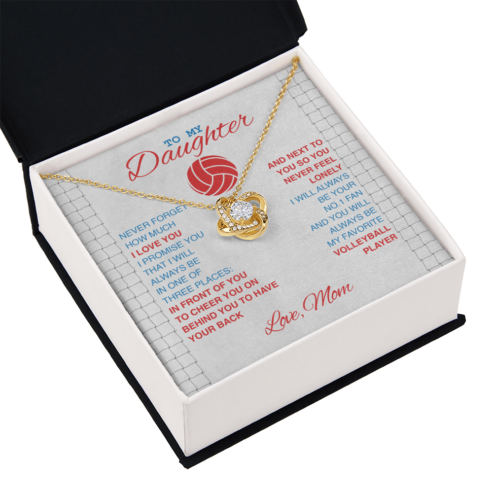 Love Knot Necklace - To My Volleyball Daughter, 1 Fan, Love Mom (White Card, Red, Blue Text) - Athlete's Gift Shop