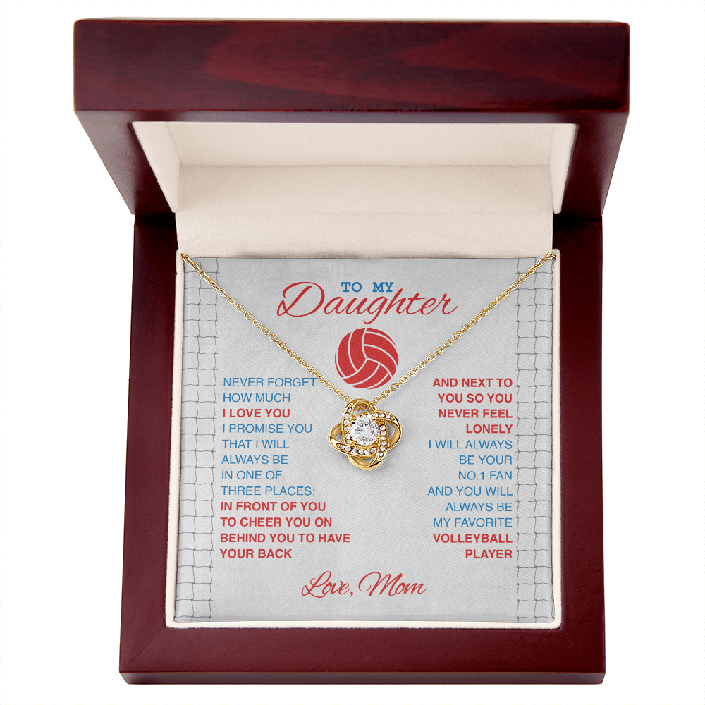 Love Knot Necklace - To My Volleyball Daughter, 1 Fan, Love Mom (White Card, Red, Blue Text) - Athlete's Gift Shop