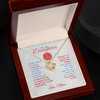 Love Knot Necklace - To My Volleyball Daughter, 1 Fan, Love Mom (White Card, Red, Blue Text) - Athlete's Gift Shop
