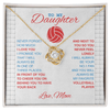 Love Knot Necklace - To My Volleyball Daughter, 1 Fan, Love Mom (White Card, Red, Blue Text) - Athlete's Gift Shop