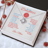 Love Knot Necklace - To My Volleyball Daughter, 1 Fan, Love Mom (White Card, Red, Blue Text) - Athlete's Gift Shop