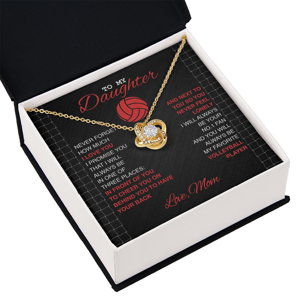 Love Knot Necklace - To my Volleyball Daughter, Never Forget, Love Mom (Black Card, Red White Text) - Athlete's Gift Shop