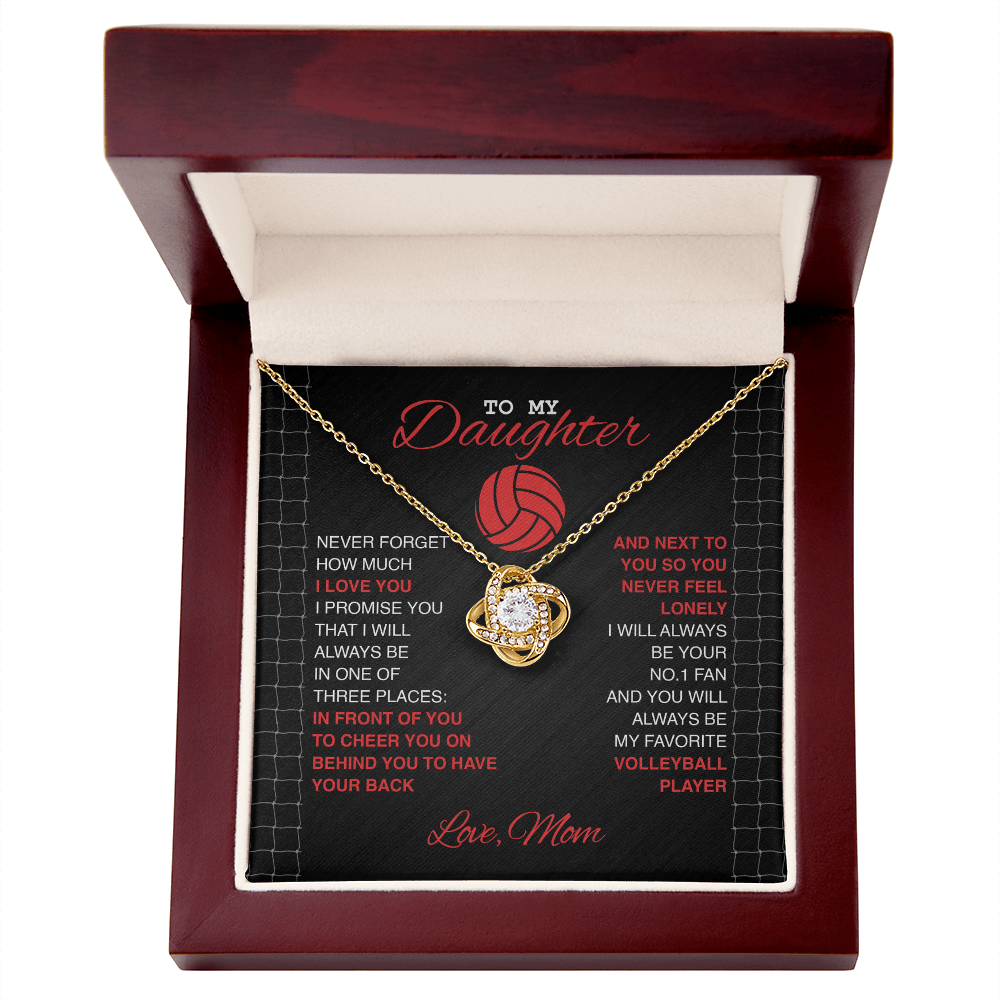 Love Knot Necklace - To my Volleyball Daughter, Never Forget, Love Mom (Black Card, Red White Text) - Athlete's Gift Shop
