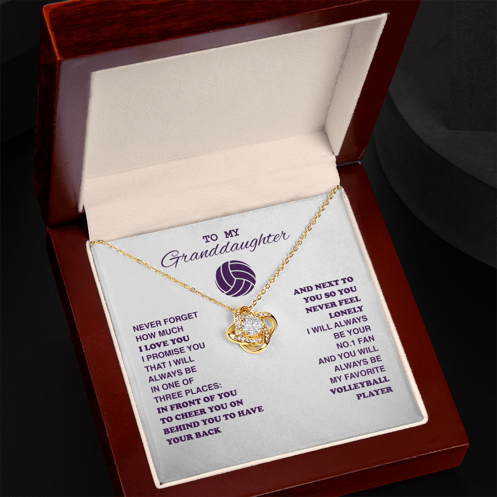 Love Knot Necklace - To my Volleyball Granddaughter, Never Forget (White Card, Purple Text) - Athlete's Gift Shop
