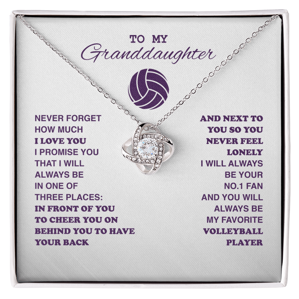 Love Knot Necklace - To my Volleyball Granddaughter, Never Forget (White Card, Purple Text) - Athlete's Gift Shop