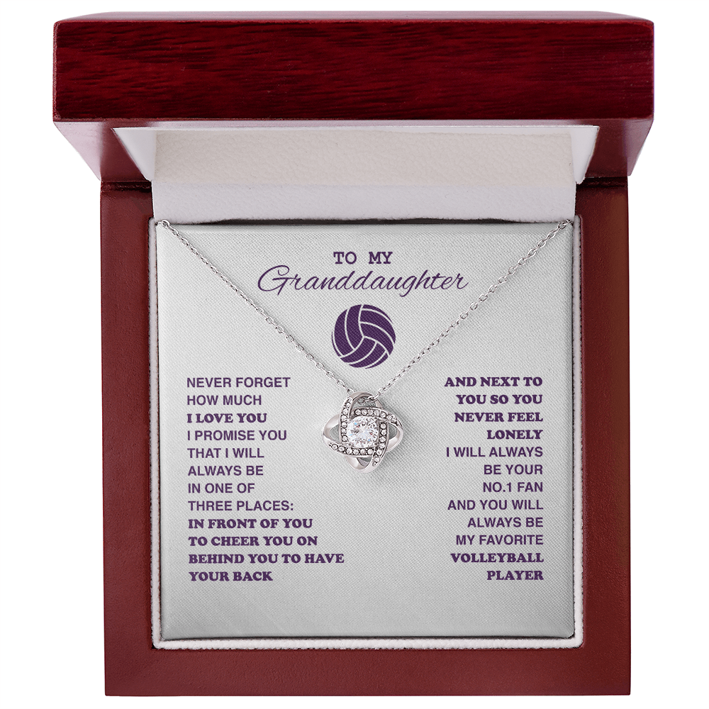 Love Knot Necklace - To my Volleyball Granddaughter, Never Forget (White Card, Purple Text) - Athlete's Gift Shop