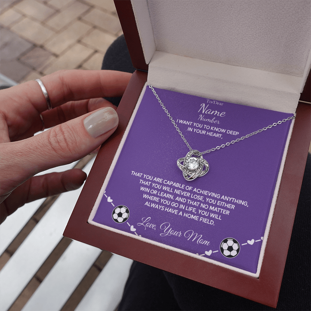 Soccer Gift - Love Knot Necklace with Personalized Message Box - Athlete's Gift Shop