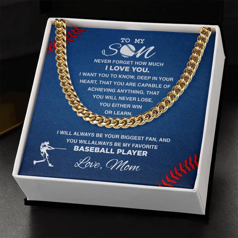 To My Baseball Son, Never Forget - Cuban Link Necklace - Athlete's Gift Shop