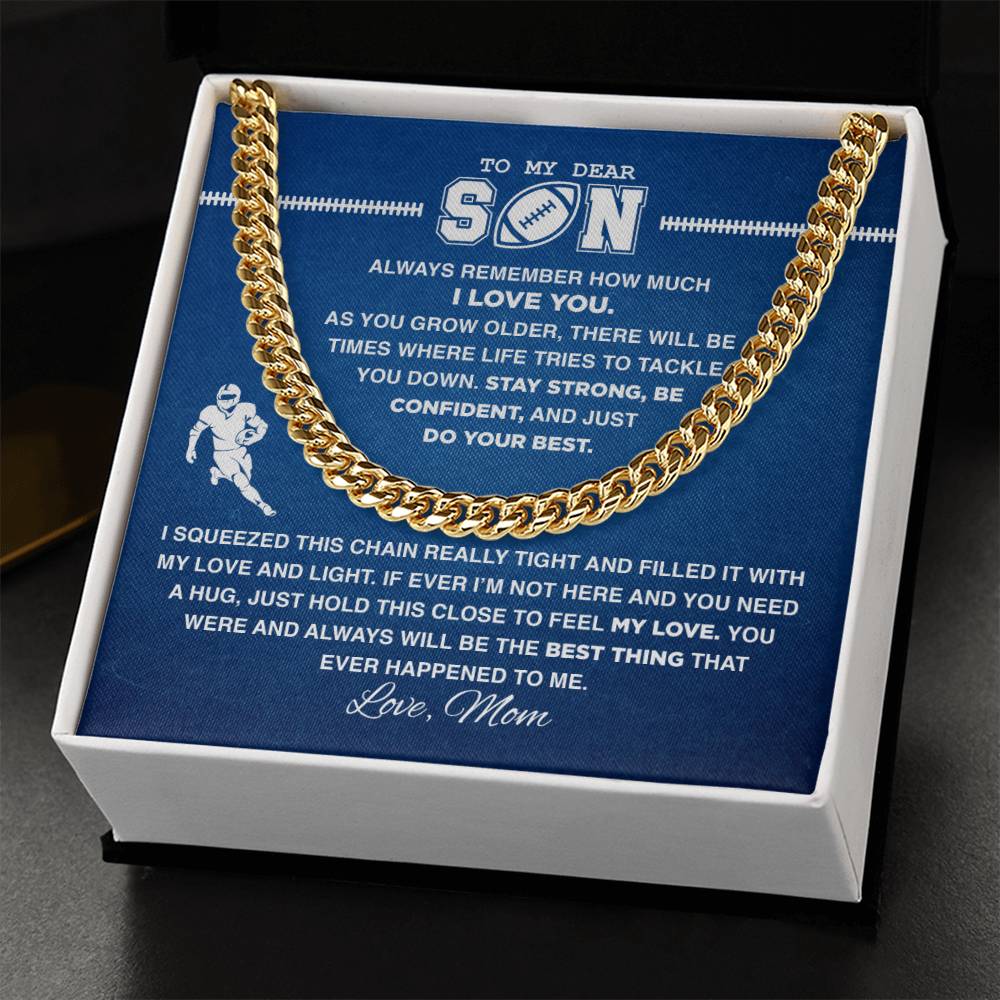To My Dear Football Son - Cuban Link Necklace - Athlete's Gift Shop