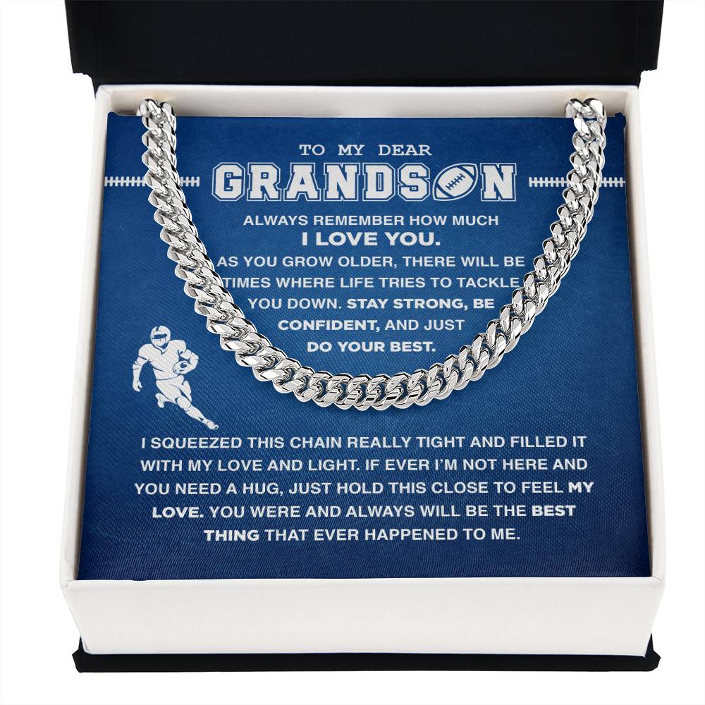 To My Dear Grandson Football - Cuban Link Necklace - Athlete's Gift Shop