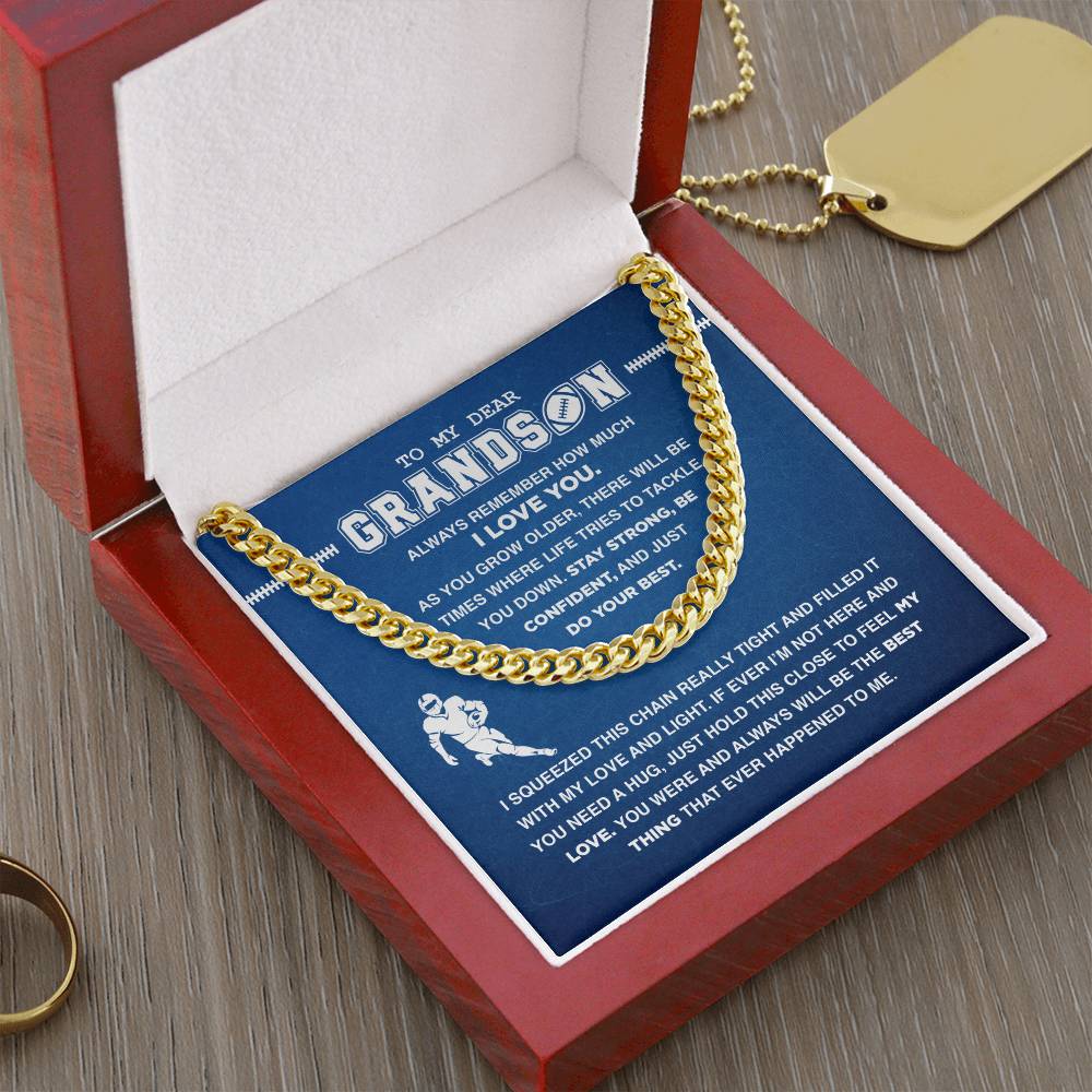 To My Dear Grandson Football - Cuban Link Necklace - Athlete's Gift Shop