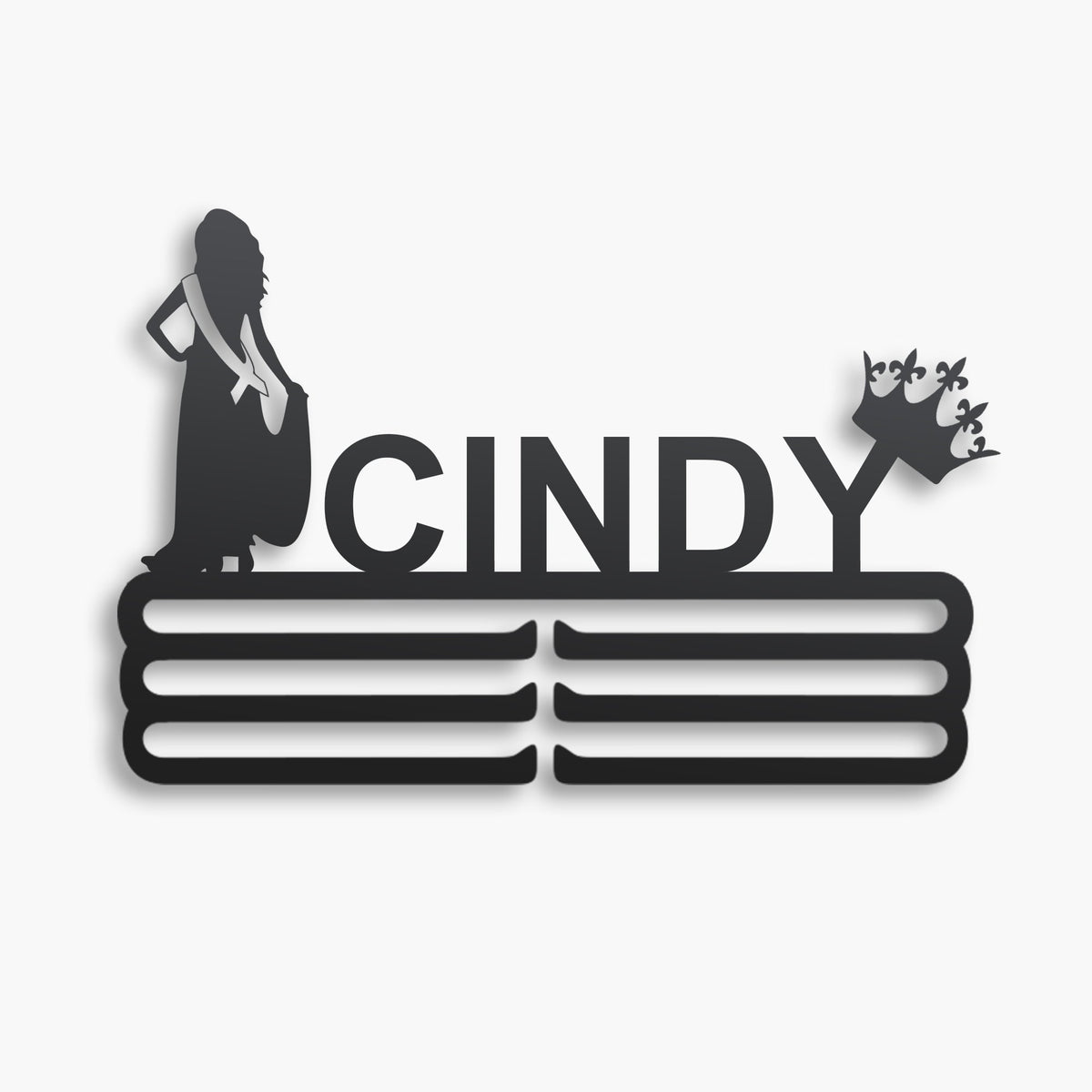Personalized Beauty Pageant Medal and Crown Hanger in matte black steel with a custom name — Athlete's Gift Shop