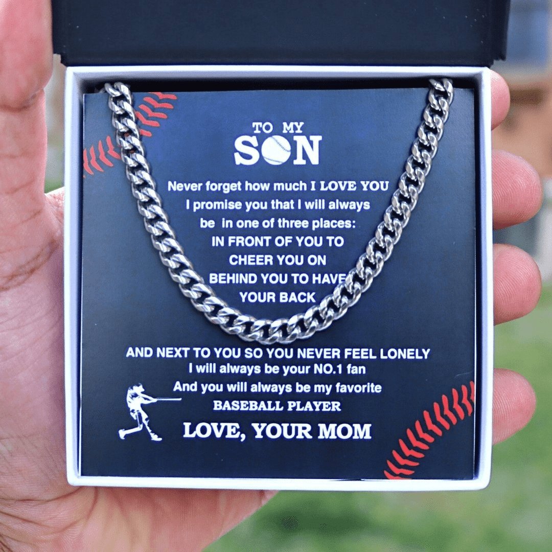 Cuban Link Necklace - My Baseball Son, Biggest Fan, From Mom - Athlete's Gift Shop