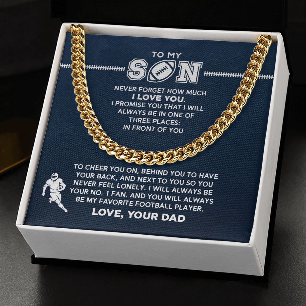 Cuban Link Necklace - My Football Son, #1 Fan, From Dad - Athlete's Gift Shop