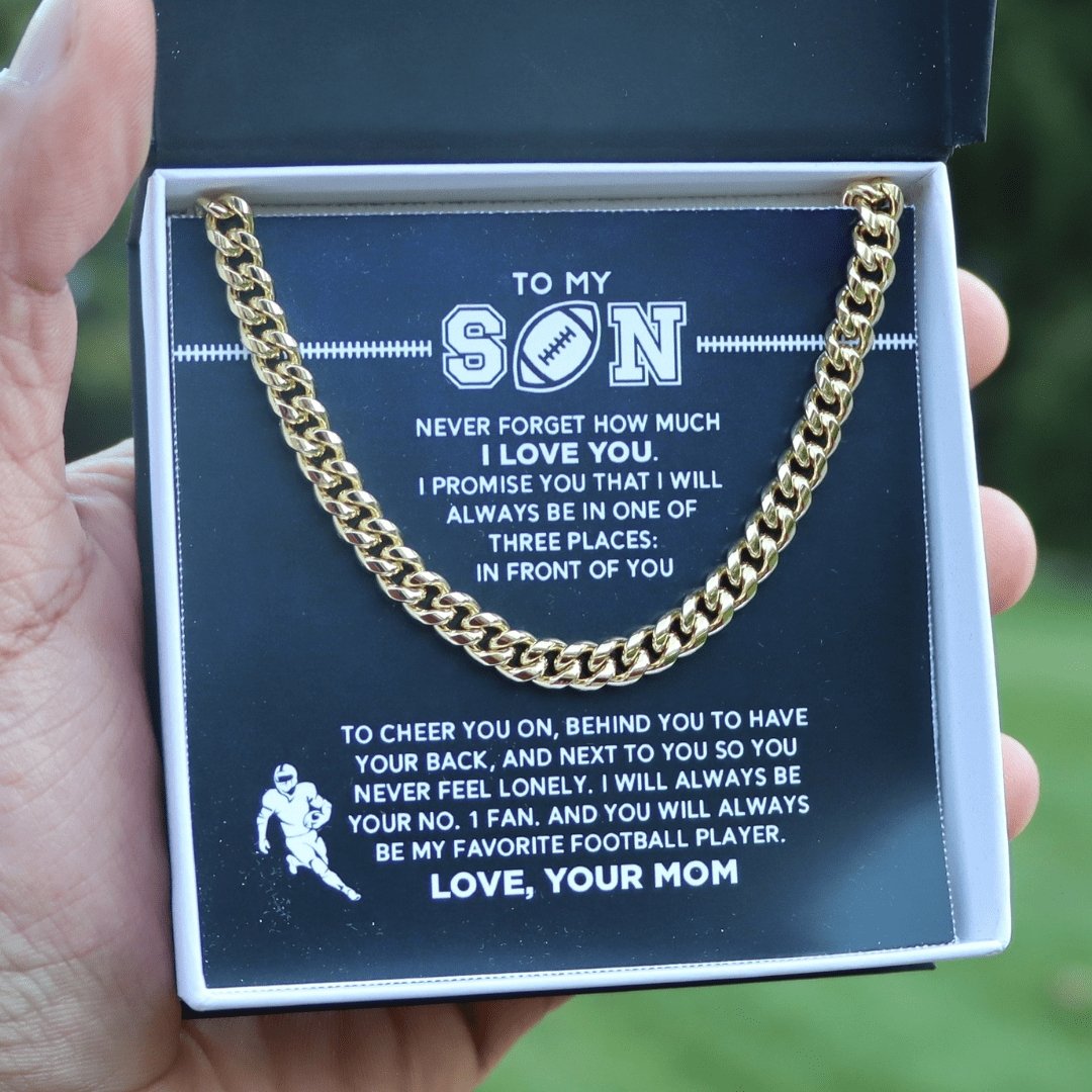 Cuban Link Necklace - My Football Son, #1 Fan, From Mom - Athlete's Gift Shop