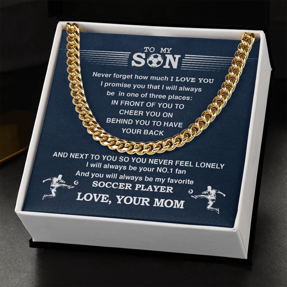 Cuban Link Necklace - My Soccer Son, Biggest Fan, From Mom - Athlete's Gift Shop