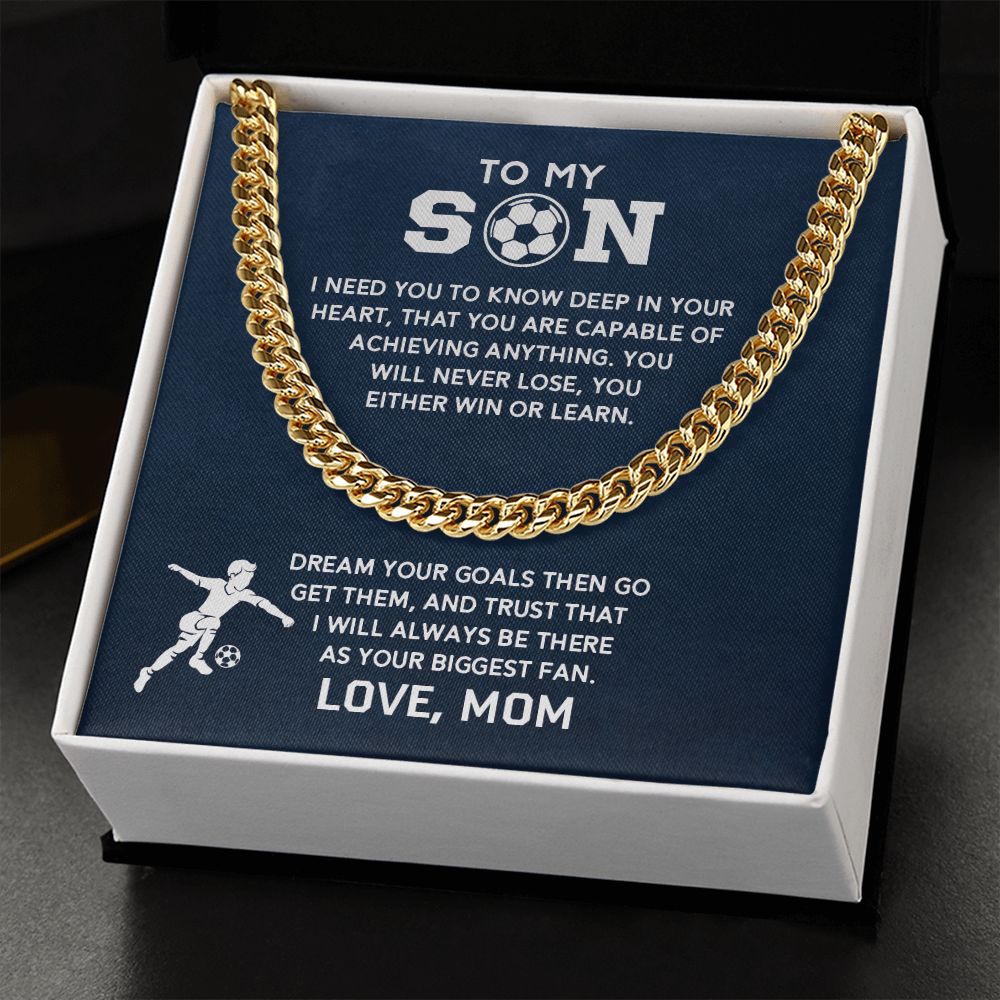 Cuban Link Necklace - Soccer Son, Biggest Fan - Athlete's Gift Shop