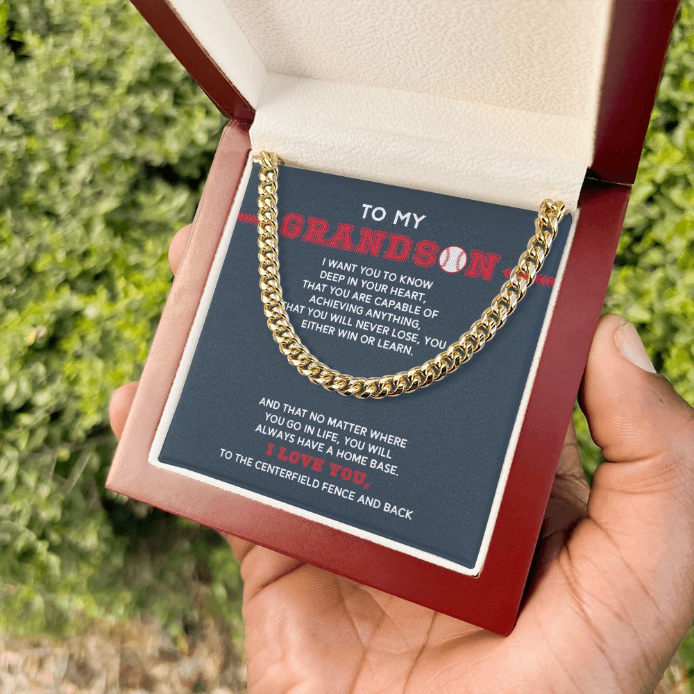 Cuban Link Necklace - To My Grandson, Achieve Anything, Home Base - Athlete's Gift Shop