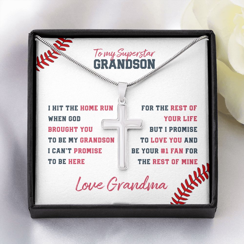 Grandson Home Run Cross Necklace