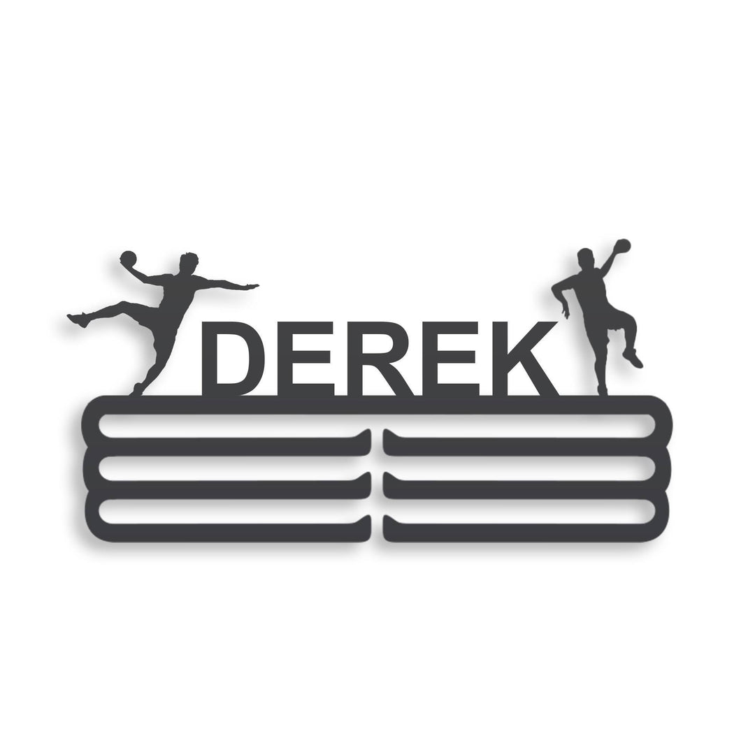 Personalized Handball Medal Hanger in matte black steel with a custom name — Athlete's Gift Shop