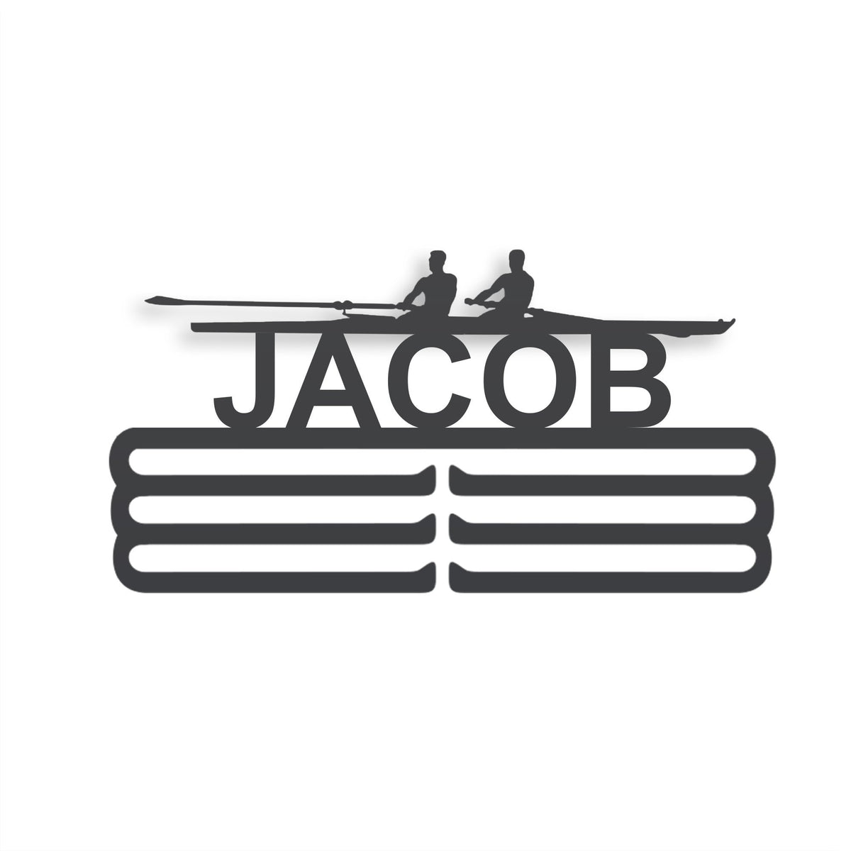 Personalized Rowing Medal Hanger in matte black steel with a custom name — Athlete's Gift Shop