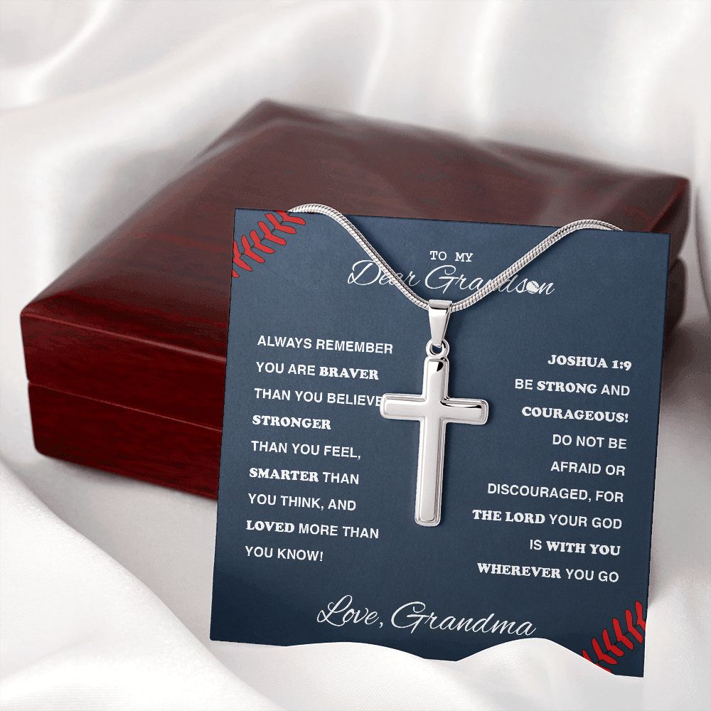 To My Baseball Grandson - Cross Necklace - Athlete's Gift Shop