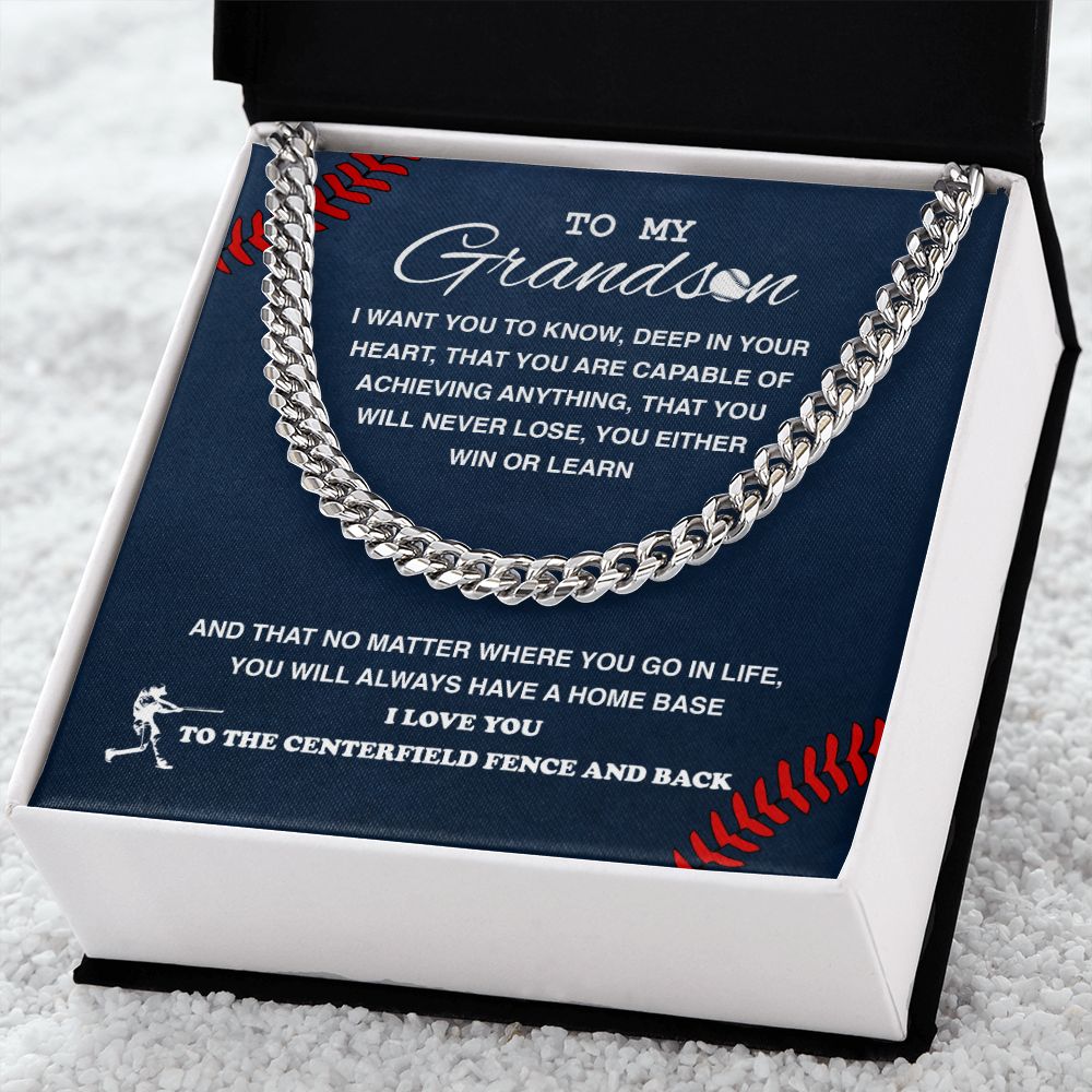 To My Baseball Grandson - Cuban Link Necklace - Athlete's Gift Shop