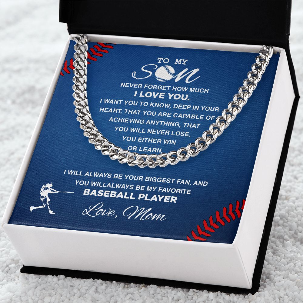 To My Baseball Son, Never Forget - Cuban Link Necklace - Athlete's Gift Shop