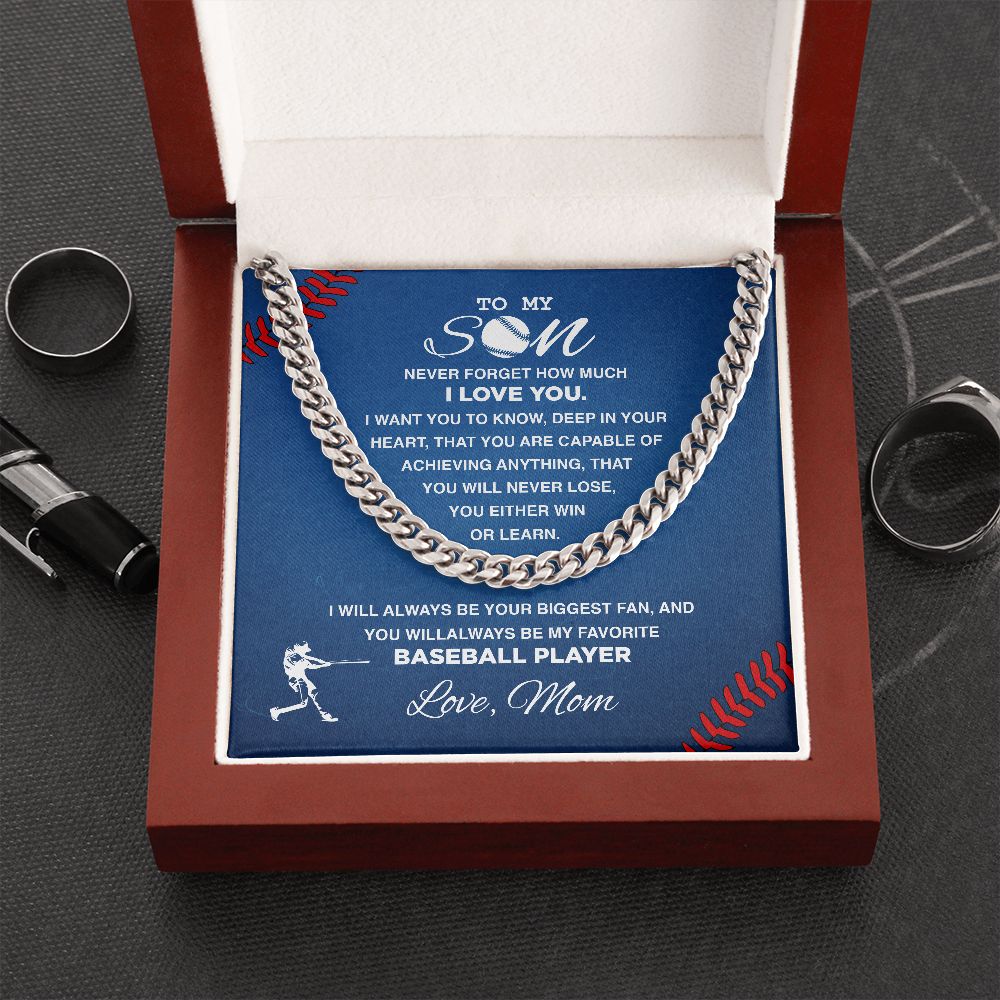 To My Baseball Son, Never Forget - Cuban Link Necklace - Athlete's Gift Shop