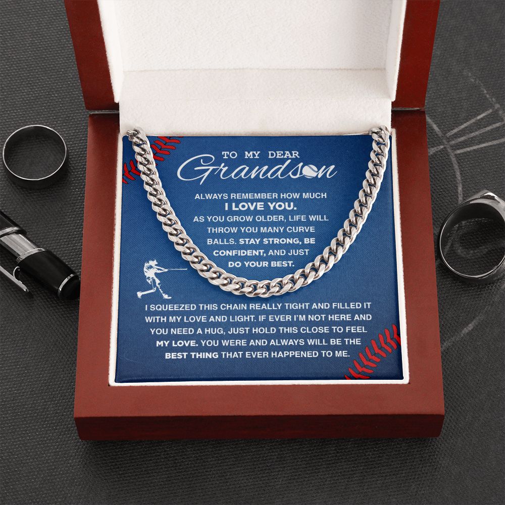 To My Dear Baseball Grandson - Cuban Link Necklace - Athlete's Gift Shop