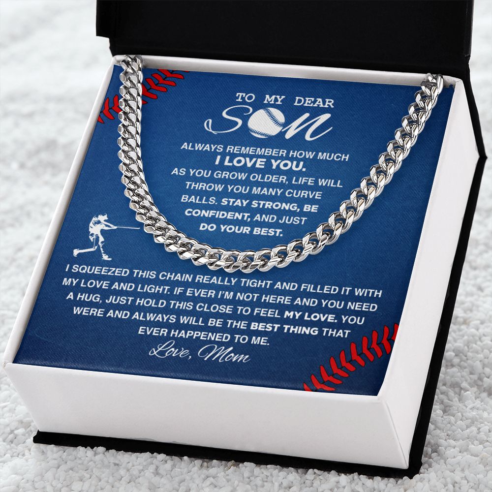 To My Dear Baseball Son - Cuban Link Necklace - Athlete's Gift Shop
