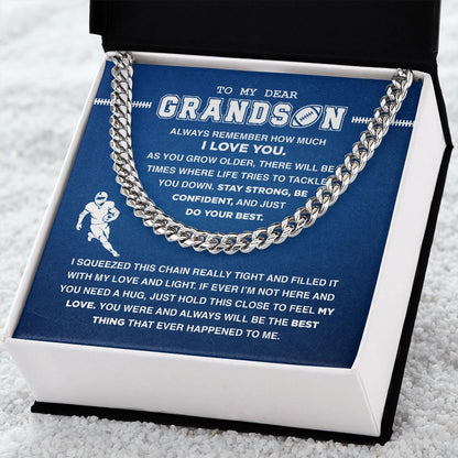 To My Dear Grandson Football - Cuban Link Necklace - Athlete's Gift Shop