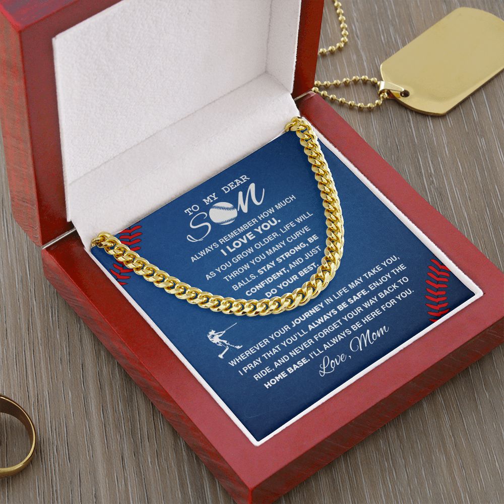 To My Dear Son Baseball - Cuban Link Necklace - Athlete's Gift Shop