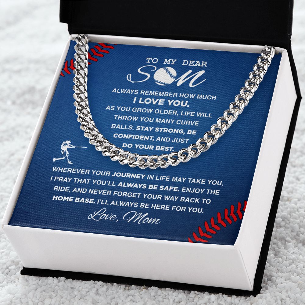 To My Dear Son Baseball - Cuban Link Necklace - Athlete's Gift Shop