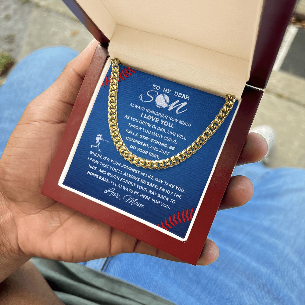 To My Dear Son, Home Base - Cuban Link Necklace - Athlete's Gift Shop