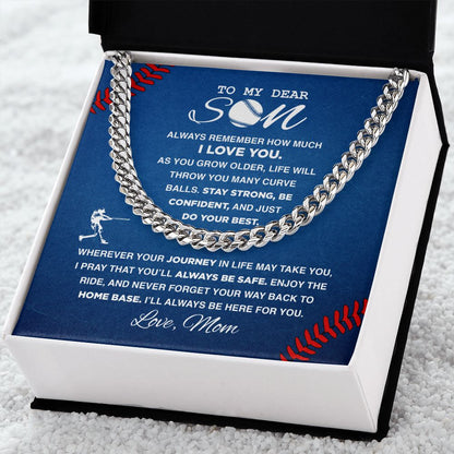 To My Dear Son, Home Base - Cuban Link Necklace - Athlete's Gift Shop