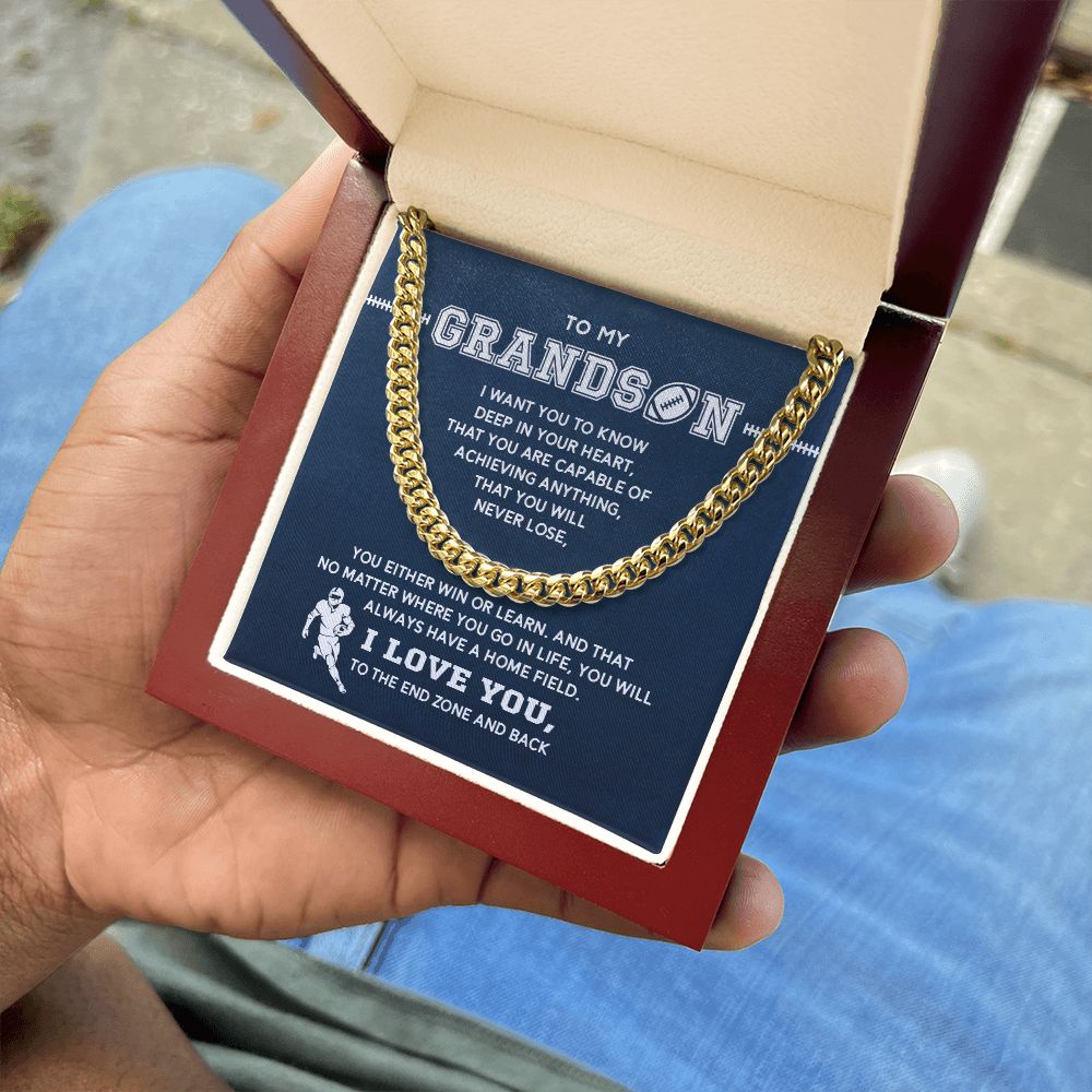 To My Football Grandson - Cuban Link Necklace - Athlete's Gift Shop