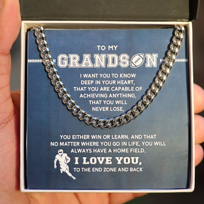 To My Football Grandson - Cuban Link Necklace - Athlete's Gift Shop