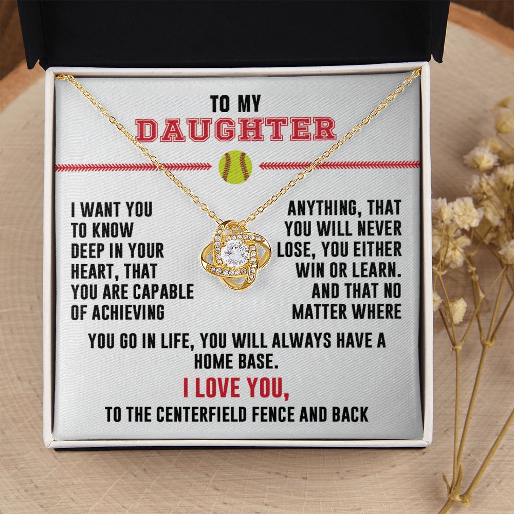 To My Softball Daughter - Love Knot Necklace - Athlete's Gift Shop