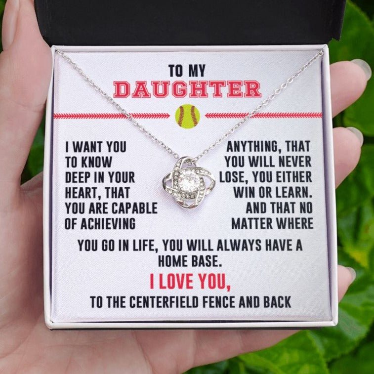 To My Softball Daughter - Love Knot Necklace - Athlete's Gift Shop